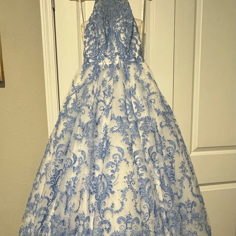 Sherri Hill Blue and White Gown